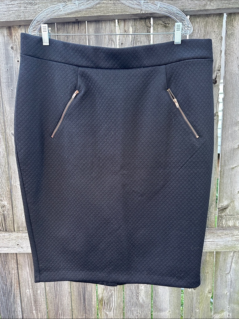 Black Quilted Pencil Skirt with Zipper Pockets